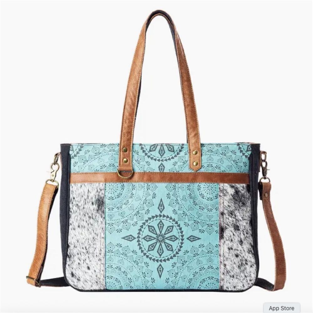 Vintage Canvas Genuine Cowhide Shoulder Tote Bag Anngoti Brand